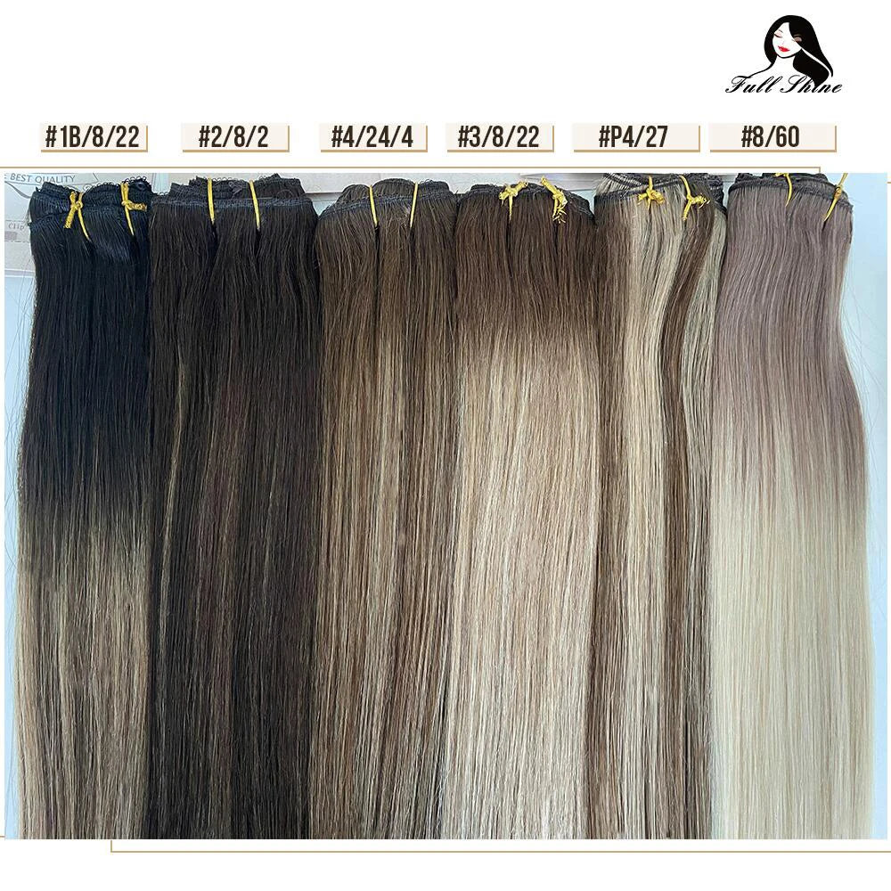 Full Shine Straight Human Hair 3pc Clip in Hair Extensions  - Various Colors Available