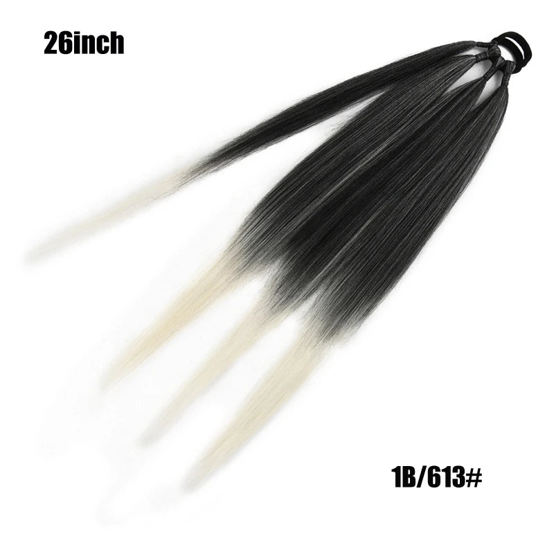 26/34inch Synthetic Long Straight Wrap Around Chignon Ponytail With Rubber Band