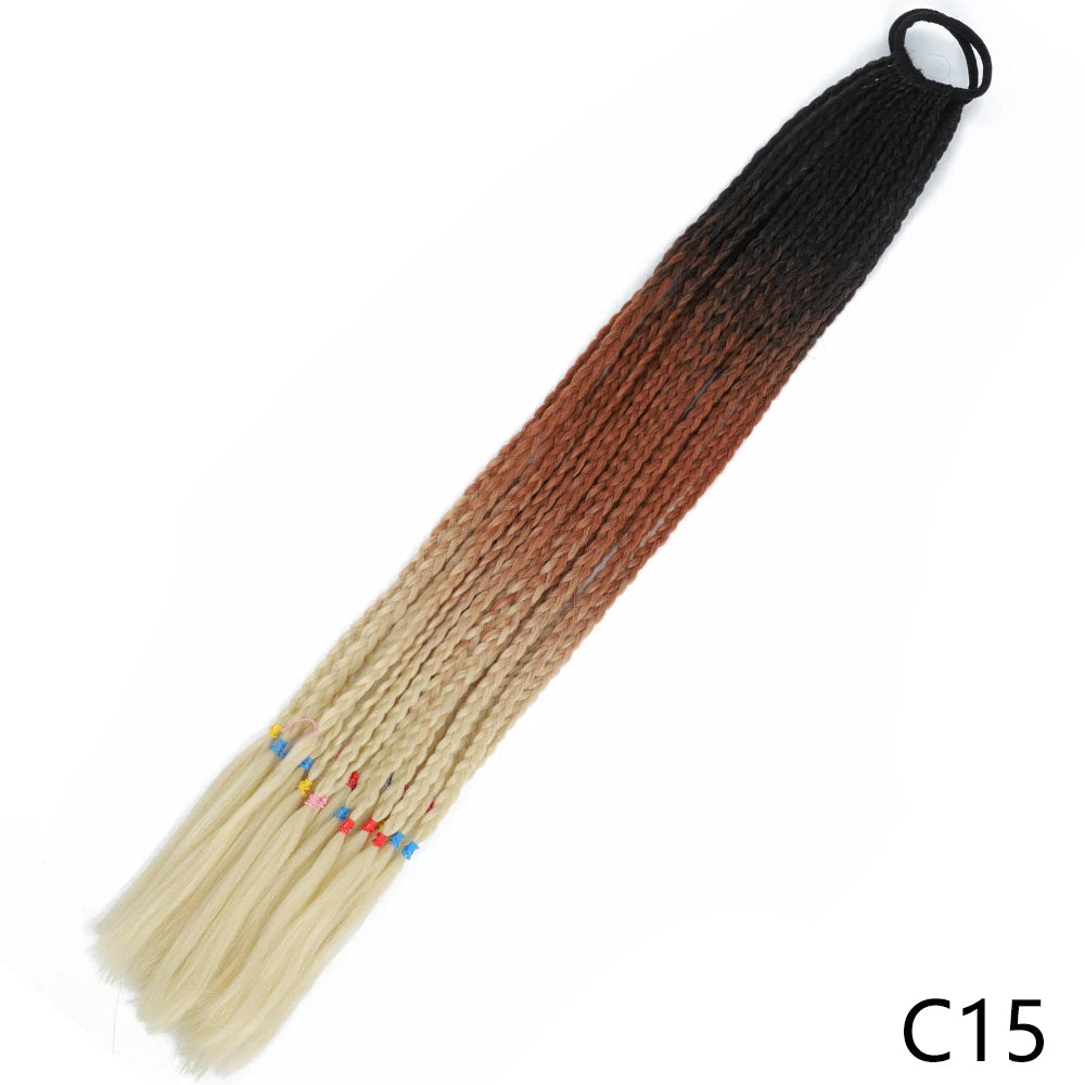 Synthetic Gradient Color Braided Ponytails With Elastic Band