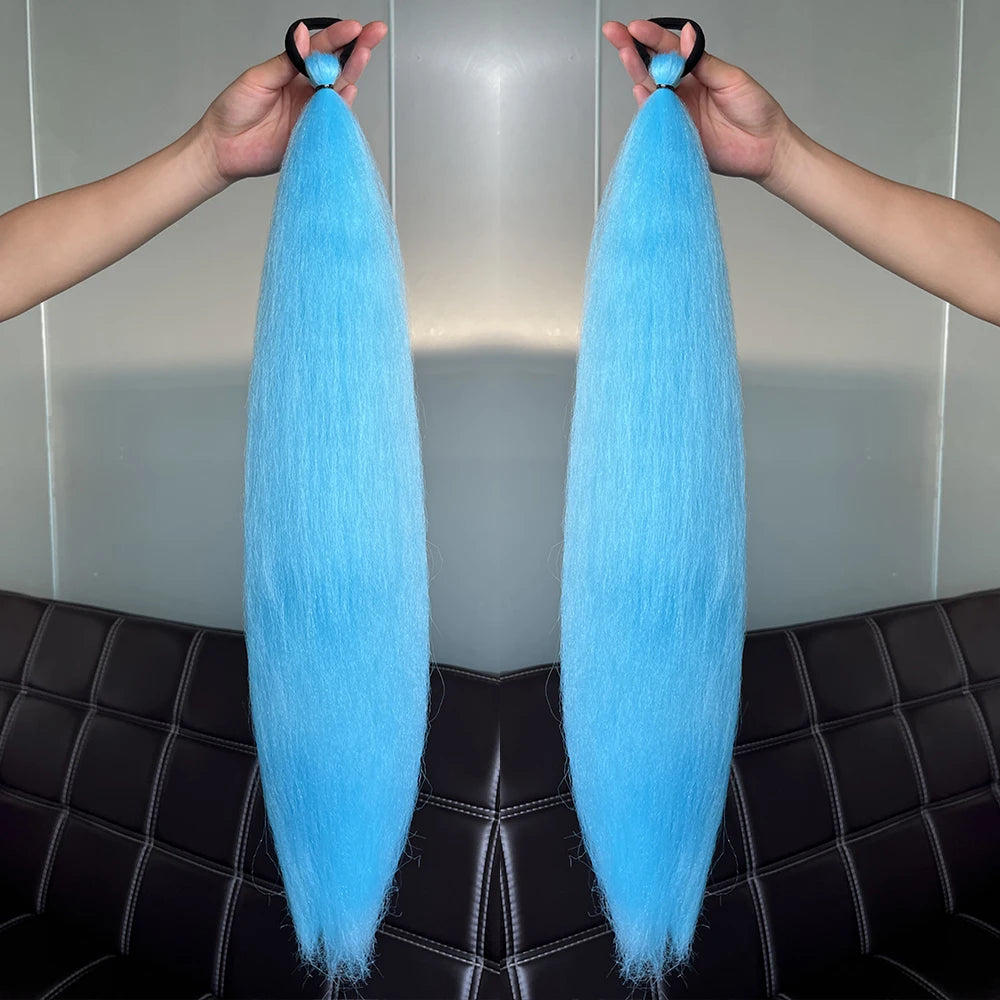 Synthetic Colorful 2Pcs Long Straight Ponytail Hairpiece with Rubber Band