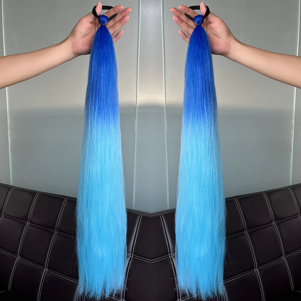 Synthetic Colorful 2Pcs Long Straight Ponytail Hairpiece with Rubber Band