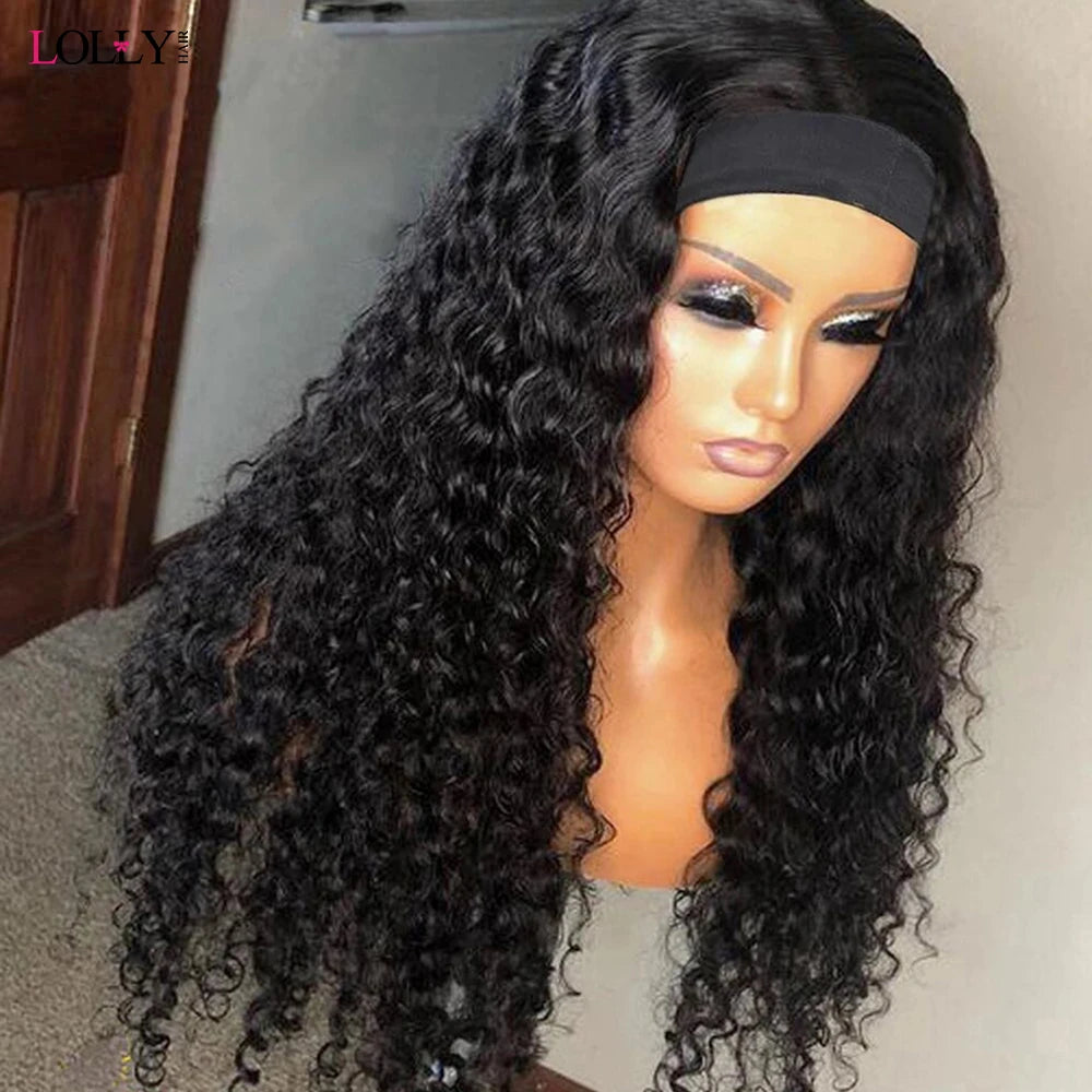 Kinky Curly Human Hair Headband Wig