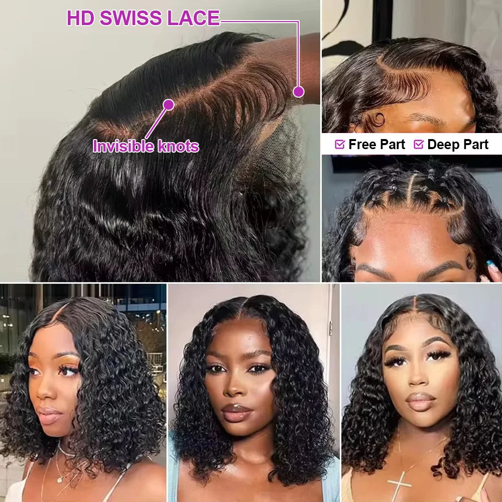 Water Wave Bob - Glueless Pre Plucked, Pre Cut Human Hair Ready To Go Lace Frontal Wig.