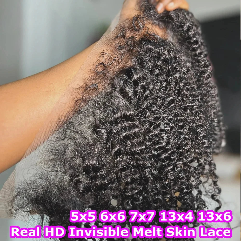 Deep Curly PrePlucked Natural Hairline - Invisible HD Lace Frontal (Human Hair)