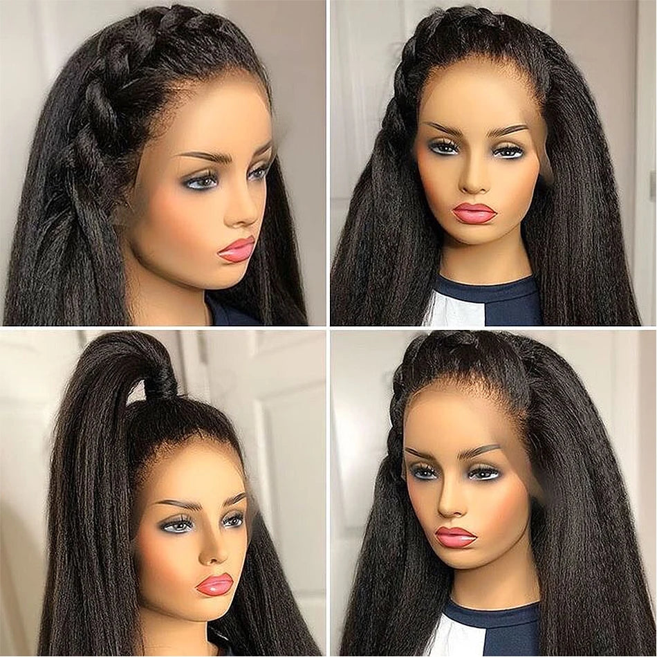 Kinky Yaki Straight Lace Front Human Hair Glueless Wig
