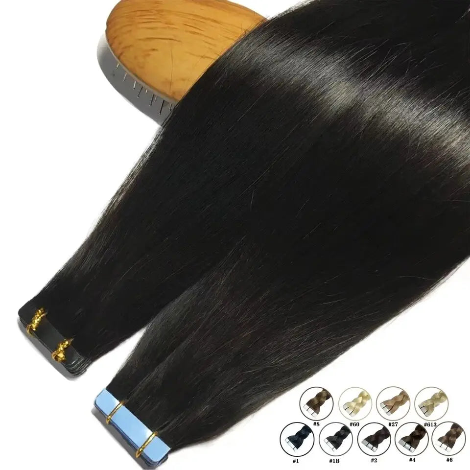 Straight Remy Human Hair Tape - In Extensions In Various Colors