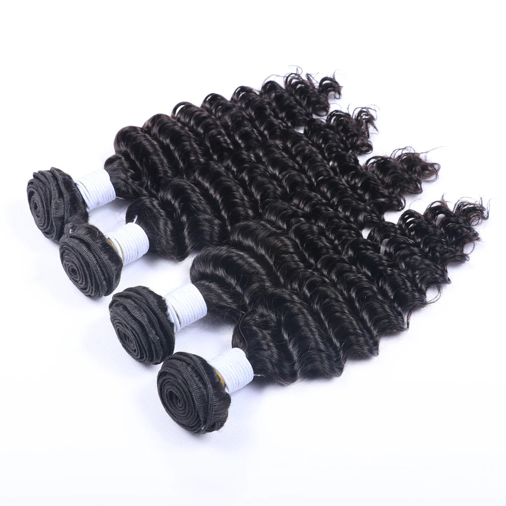 10-40 Inch Brazilian Deep Wave 100% Remy Human Hair Bundles - Natural Color