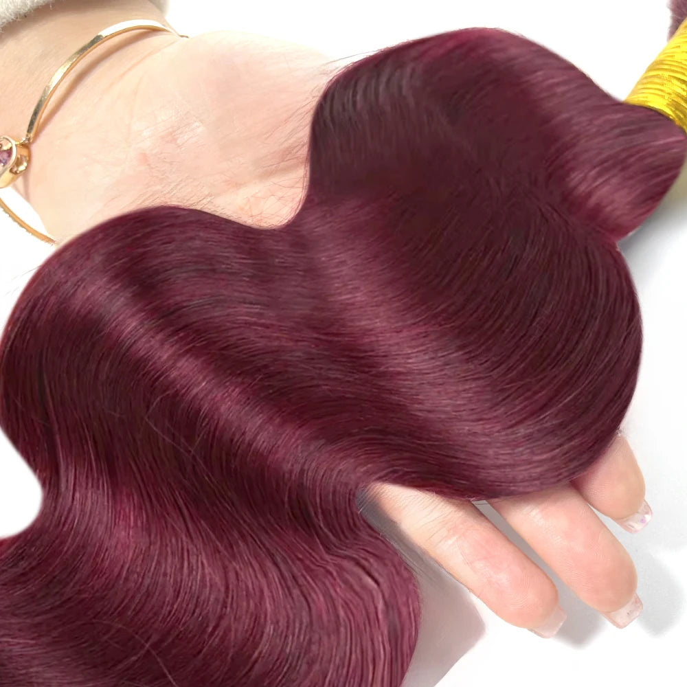 Burgundy Body Wave Bundles With Frontal 13x4 Lace 100% Human Hair Bundles With Closure