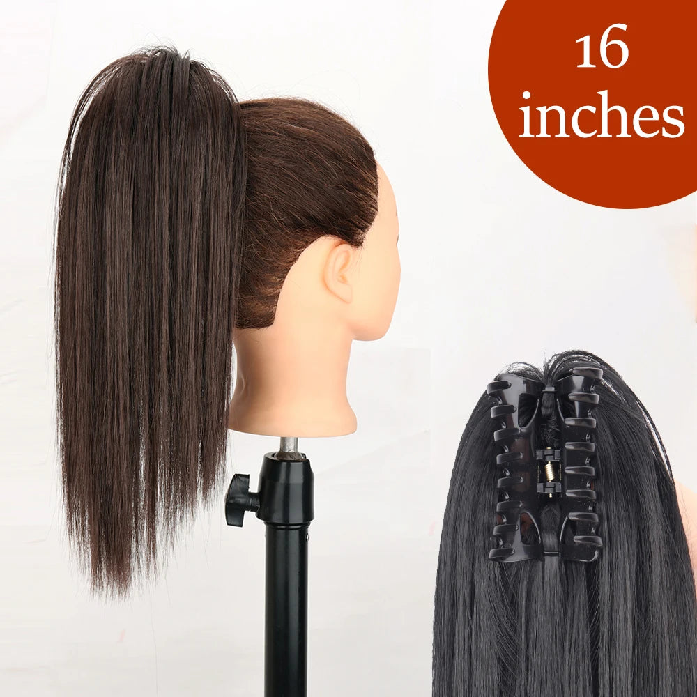 Synthetic Long Straight Claw Clip On 24Inch Ponytail