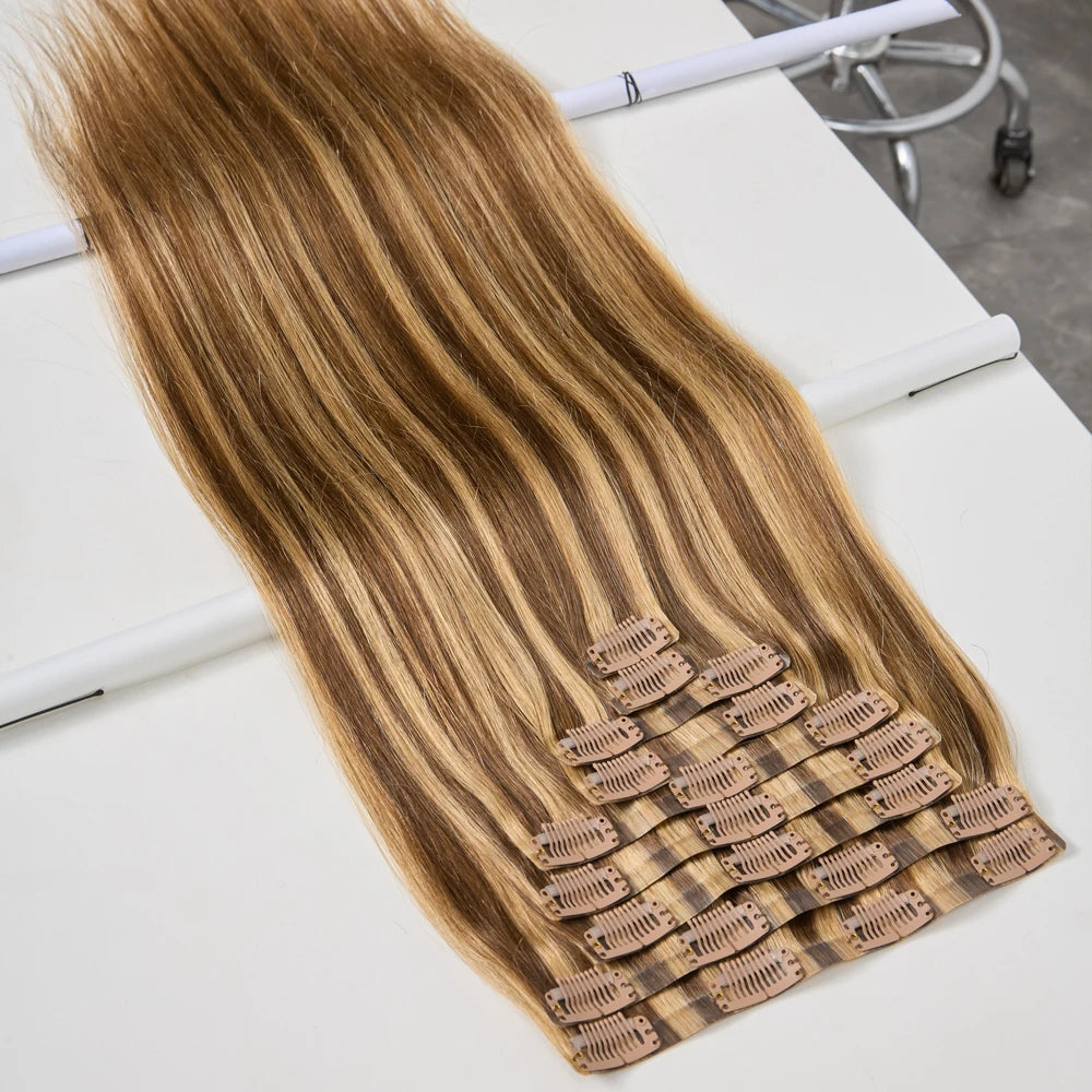 Straight Ombre Highlight Clip-in Human Hair Extensions 9pcs