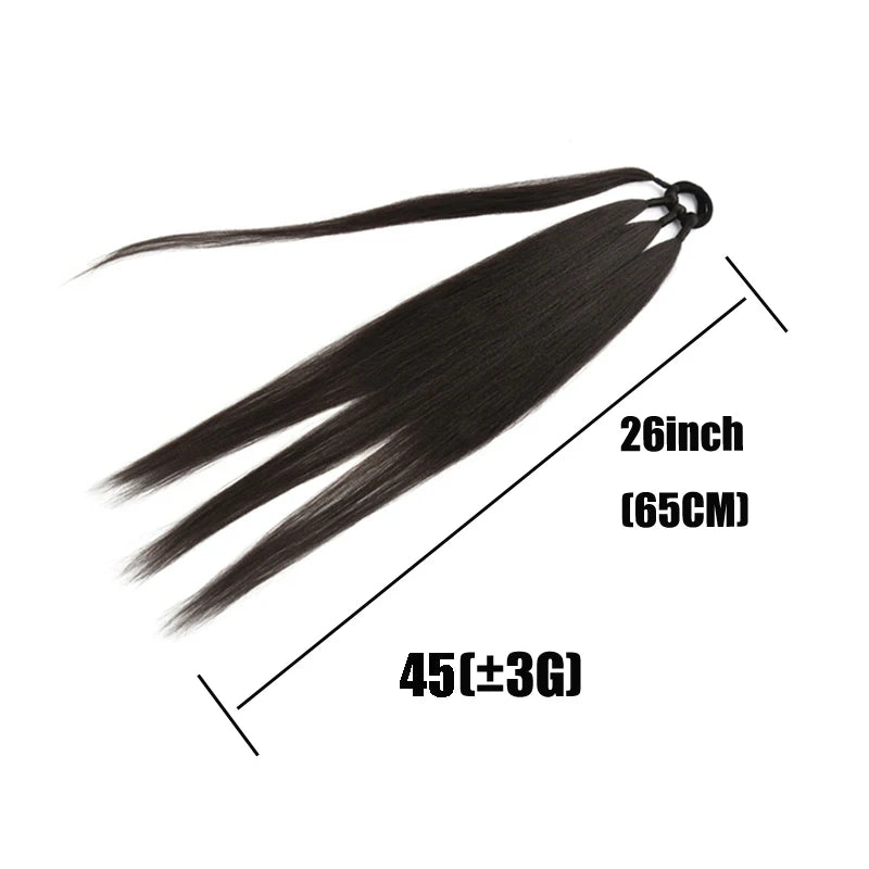 26/34inch Synthetic Long Straight Wrap Around Chignon Ponytail With Rubber Band