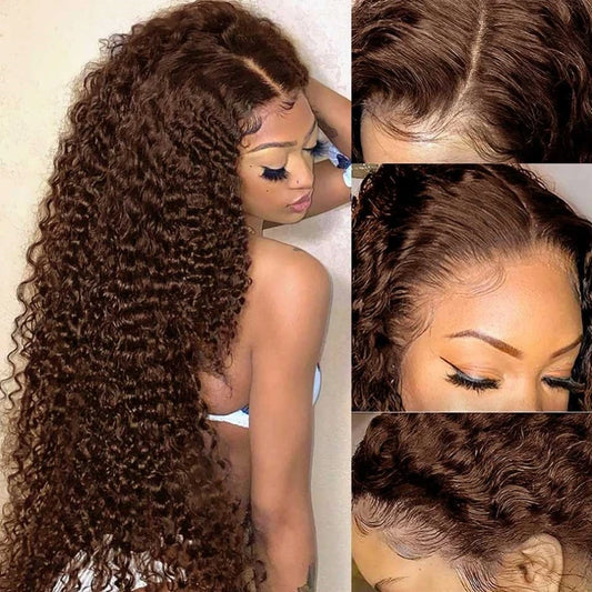 Deep Wave  Chocolate Brown - HD Lace Front Human Hair Glueless Wig