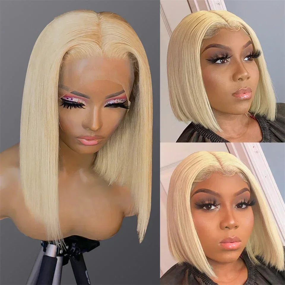 Blonde 613 Short Straight Bob Lace Front Human Hair Wig