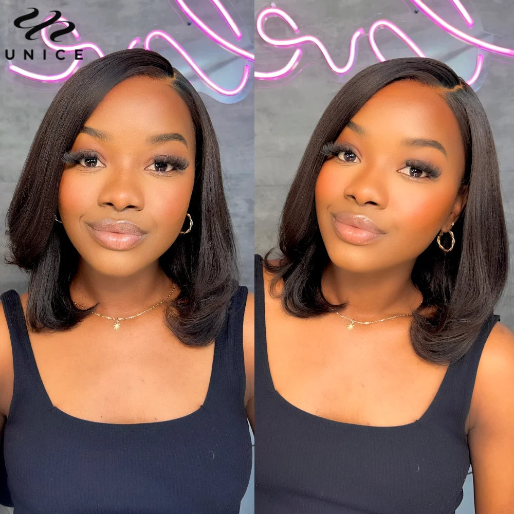 Yaki Straight Bob - Pre Bleached, Pre Cut  7x5 13x4 Lace Front Human Hair Glueless Wig