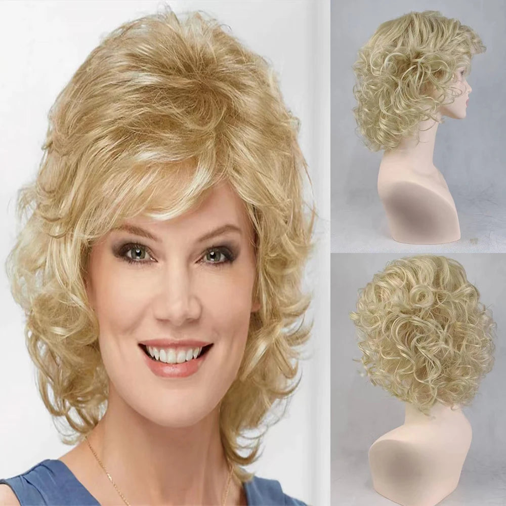 Synthetic Short Curly Wigs with Bangs - Various Colors Available