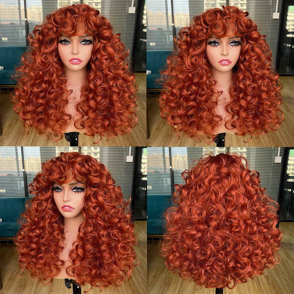 Synthetic Curly Wigs With Bangs - Various Colors Available