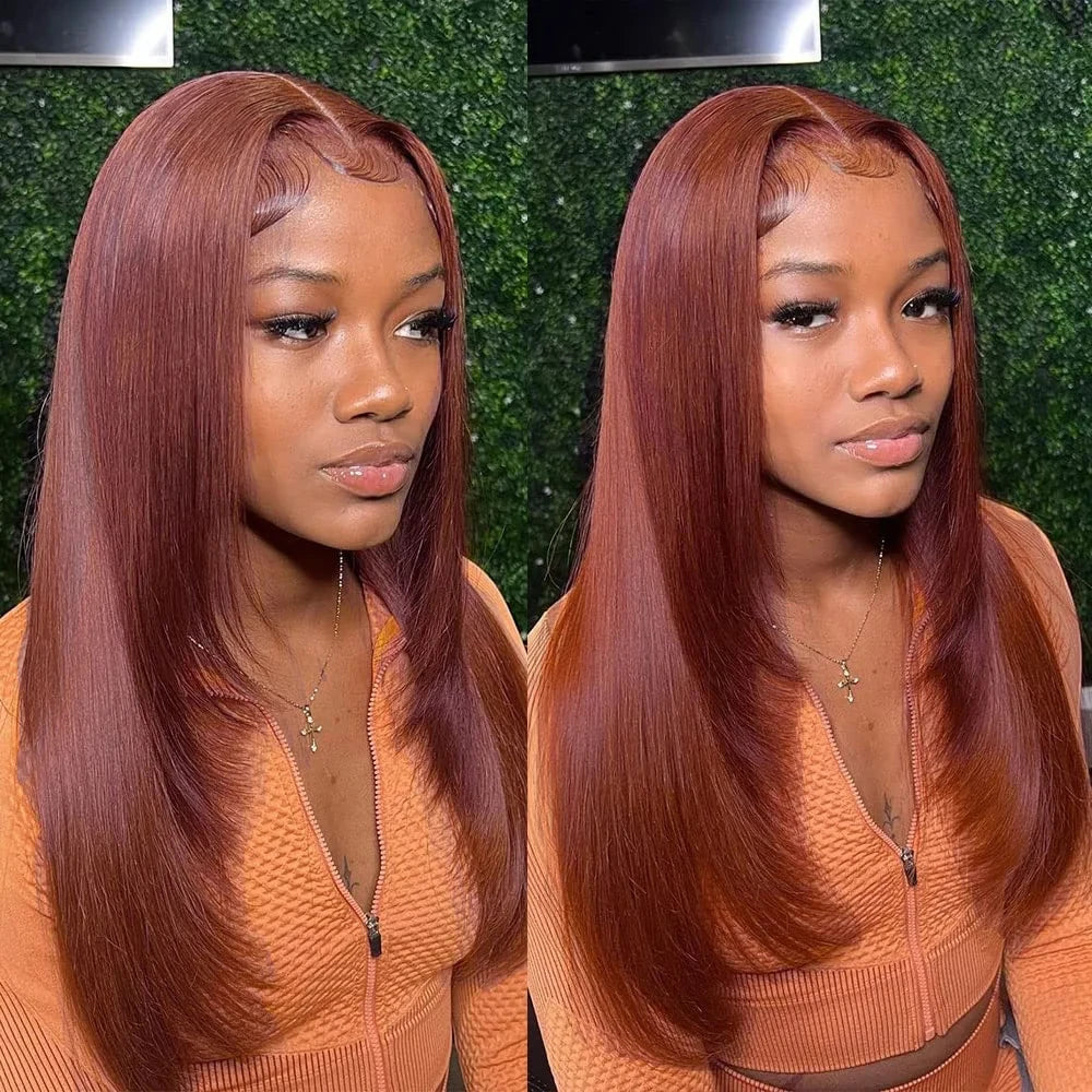 Copper Red Layered Cut Synthetic Lace Front Wig
