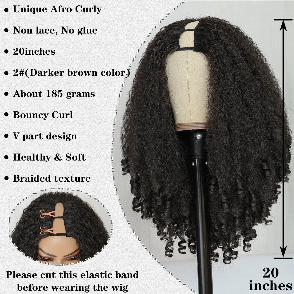 Synthetic Afro Curly V Part Wig