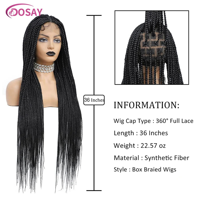 36" Synthetic Lace Front Knotless Box Braided Synthetic Wigs