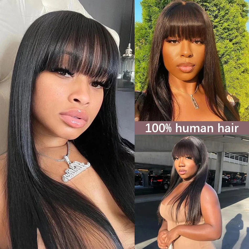 Brazilian Bone Straight - Middle Part Lace Human Hair Wig With Bangs