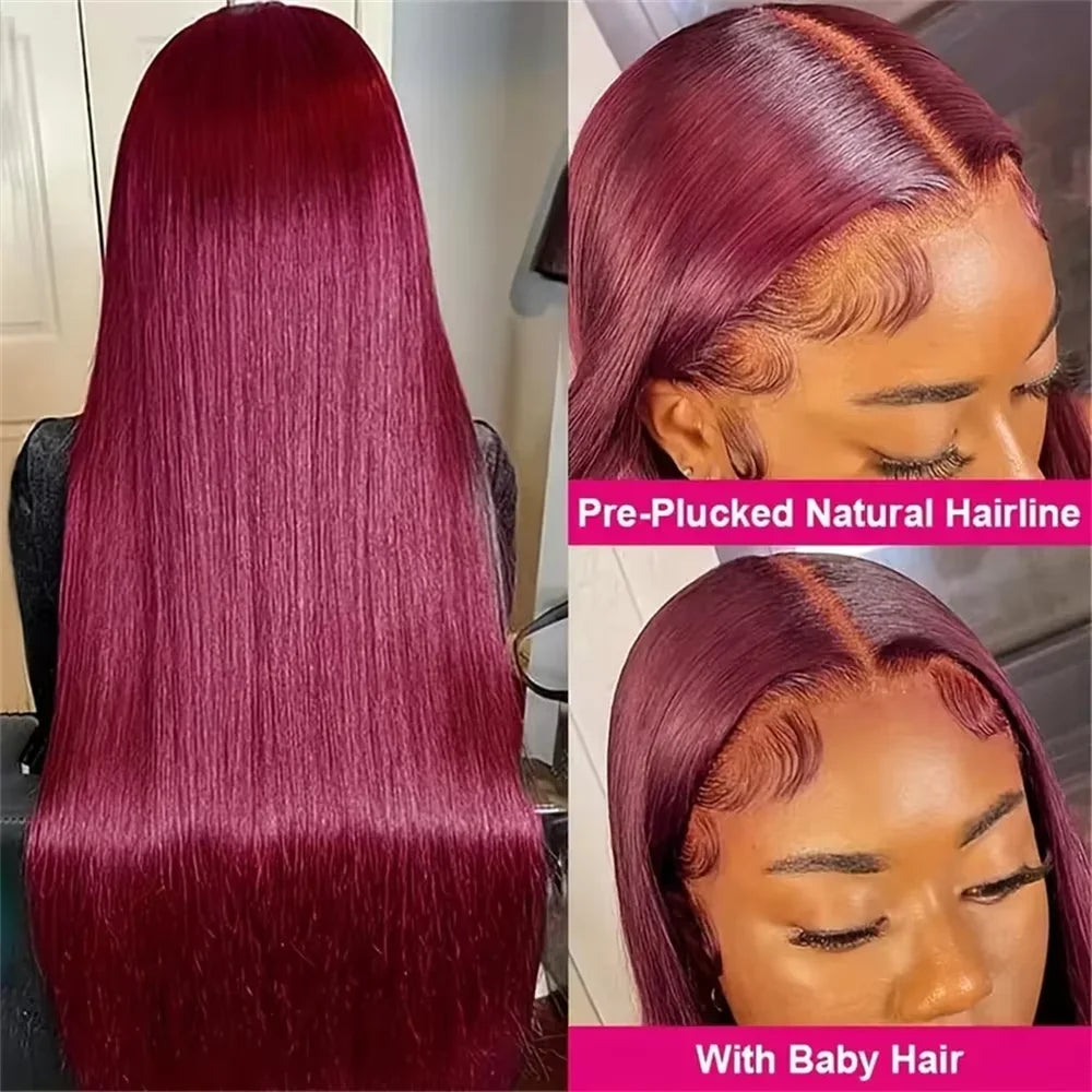 Burgundy Bone Straight - HD Lace Frontal Human Hair Wig