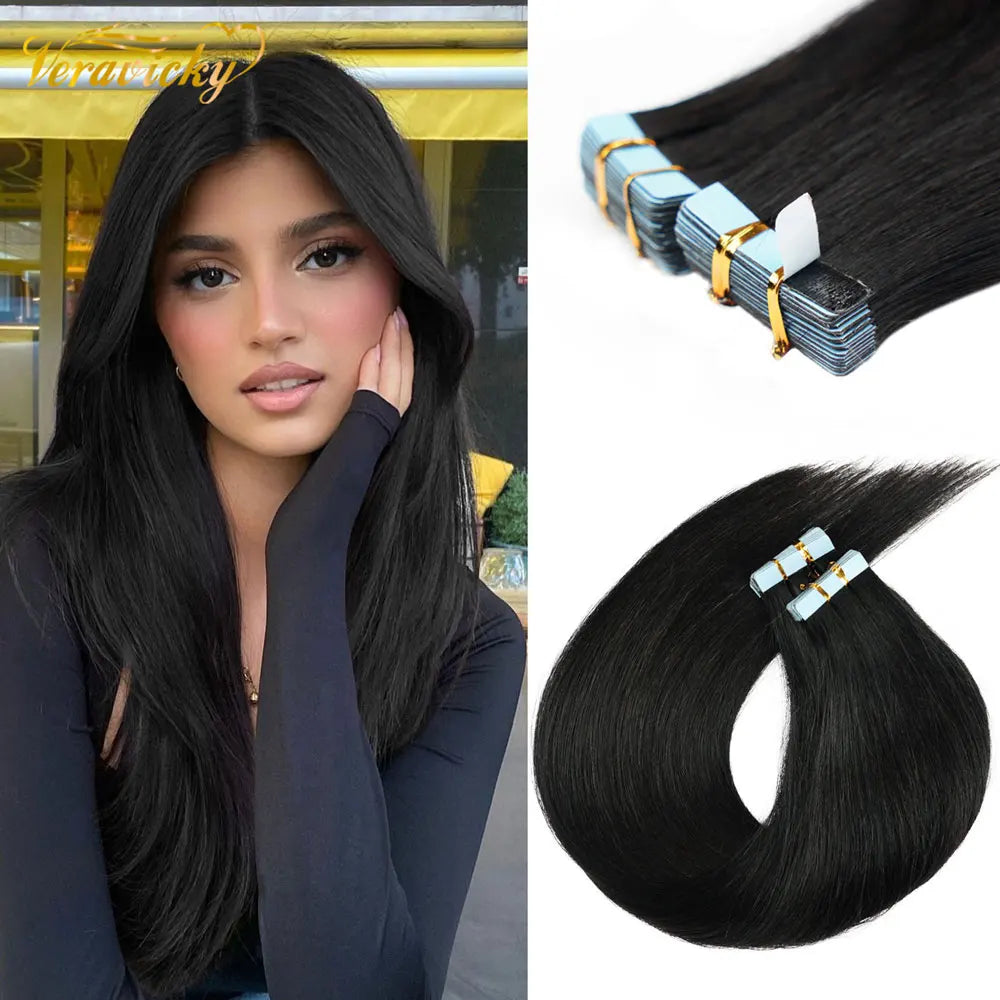 Straight Natural Remy Human Hair Tape Ins