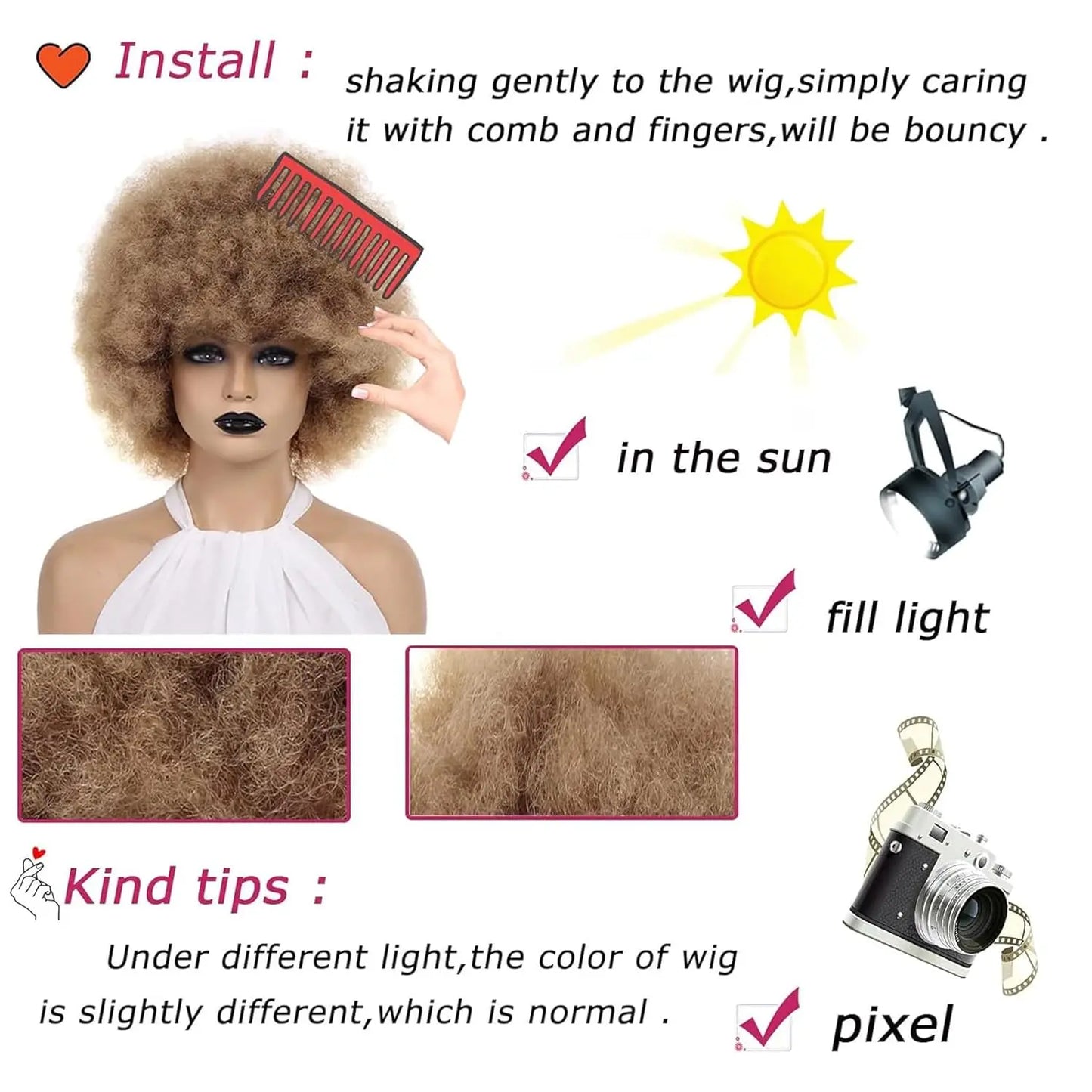 Short Synthetic Afro Kinky Curly Wigs - Various Colors Available