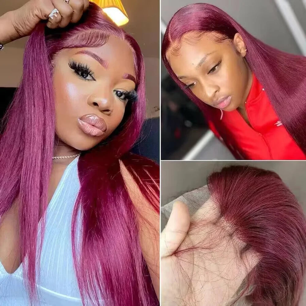 Burgundy Straight HD Lace Frontal Human Hair Wig