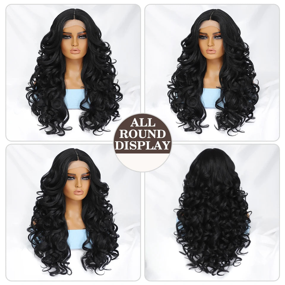 Black Brown Curly Synthetic Lace Front Wigs - Various Colors Available