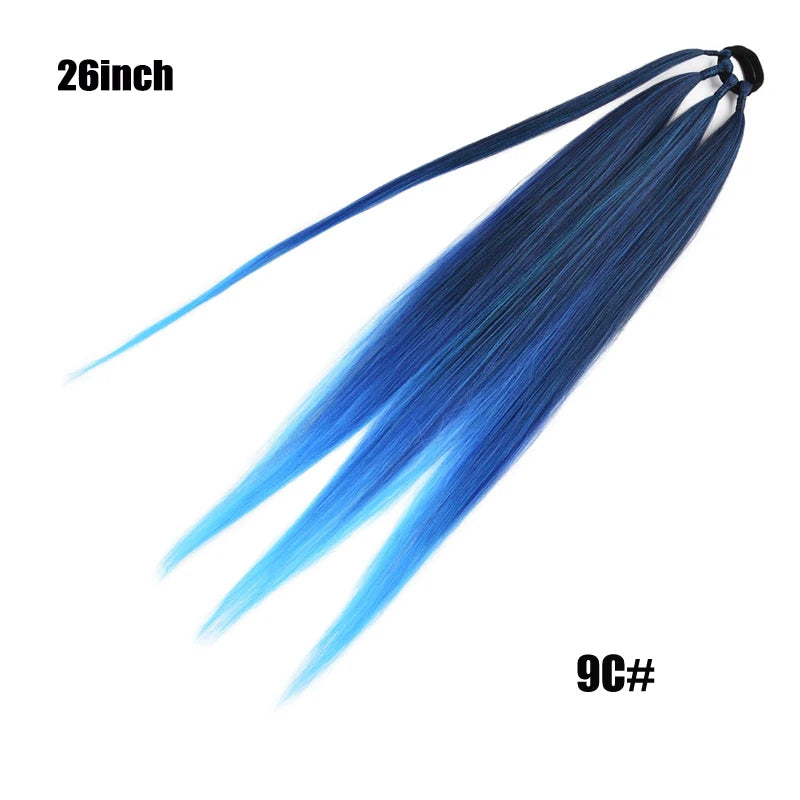 26/34inch Synthetic Long Straight Wrap Around Chignon Ponytail With Rubber Band
