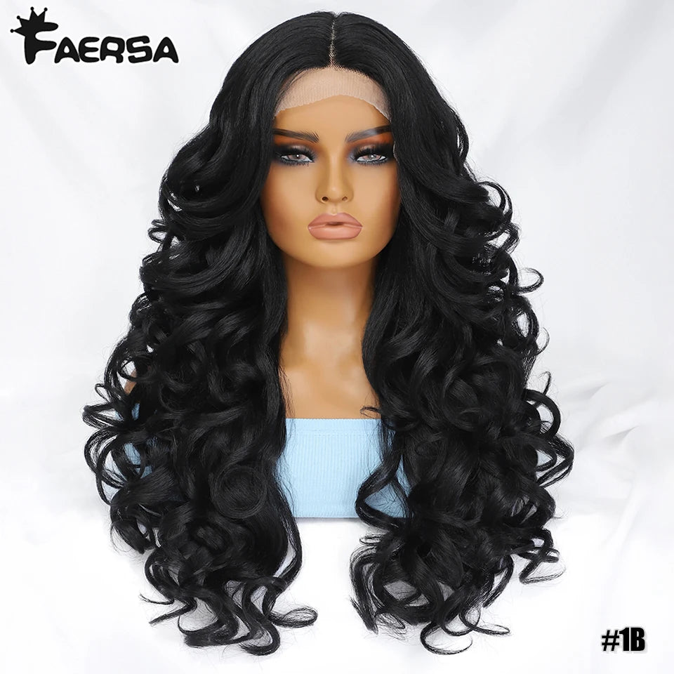 Black Brown Curly Synthetic Lace Front Wigs - Various Colors Available