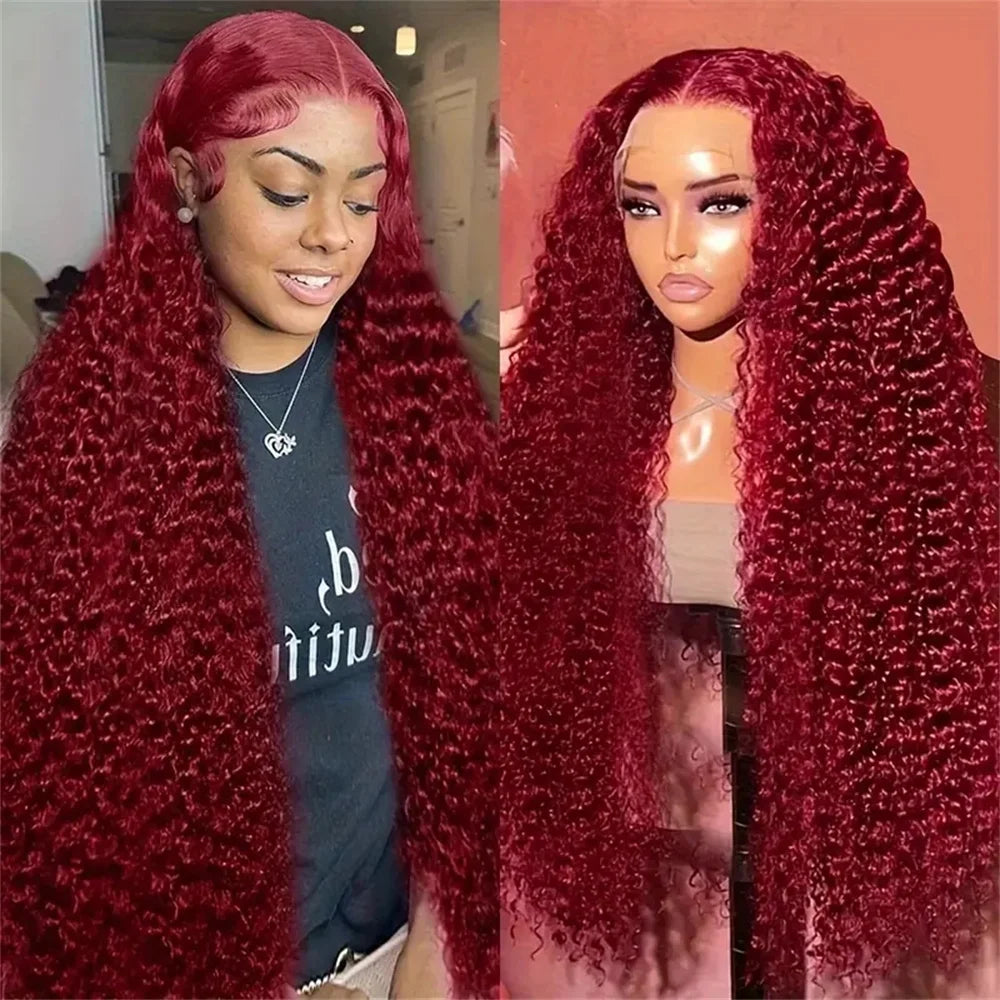 Burgundy Deep Wave Curly - HD Lace Frontal Human Hair Wig