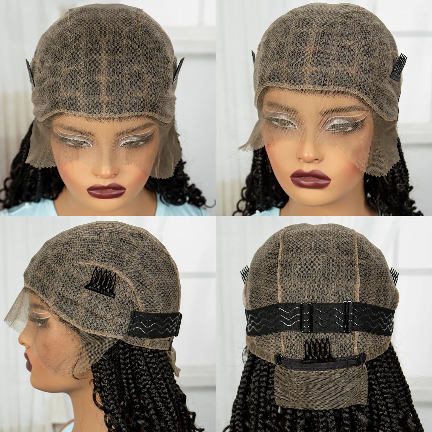 Short Knotless Boho Box Braided Full Lace Wigs - Various Colors Available