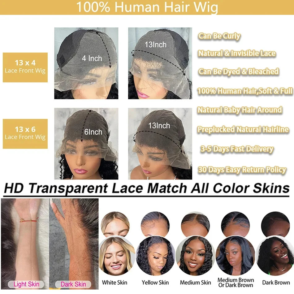 Brazilian Deep Wave - 5x5 , 4X4 HD Lace Pre-plucked Glueless Ready to Wear Human Hair Wig