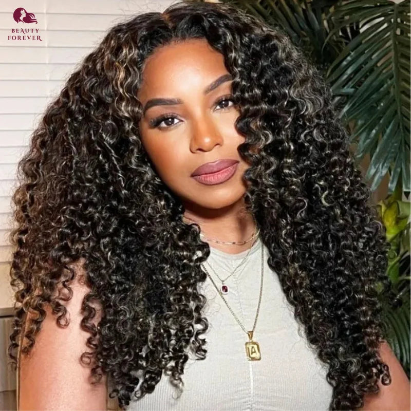 Bye Bye Knots Curly Lace Front Glueless Ready to Wear - Highlights Color Human Hair Wig