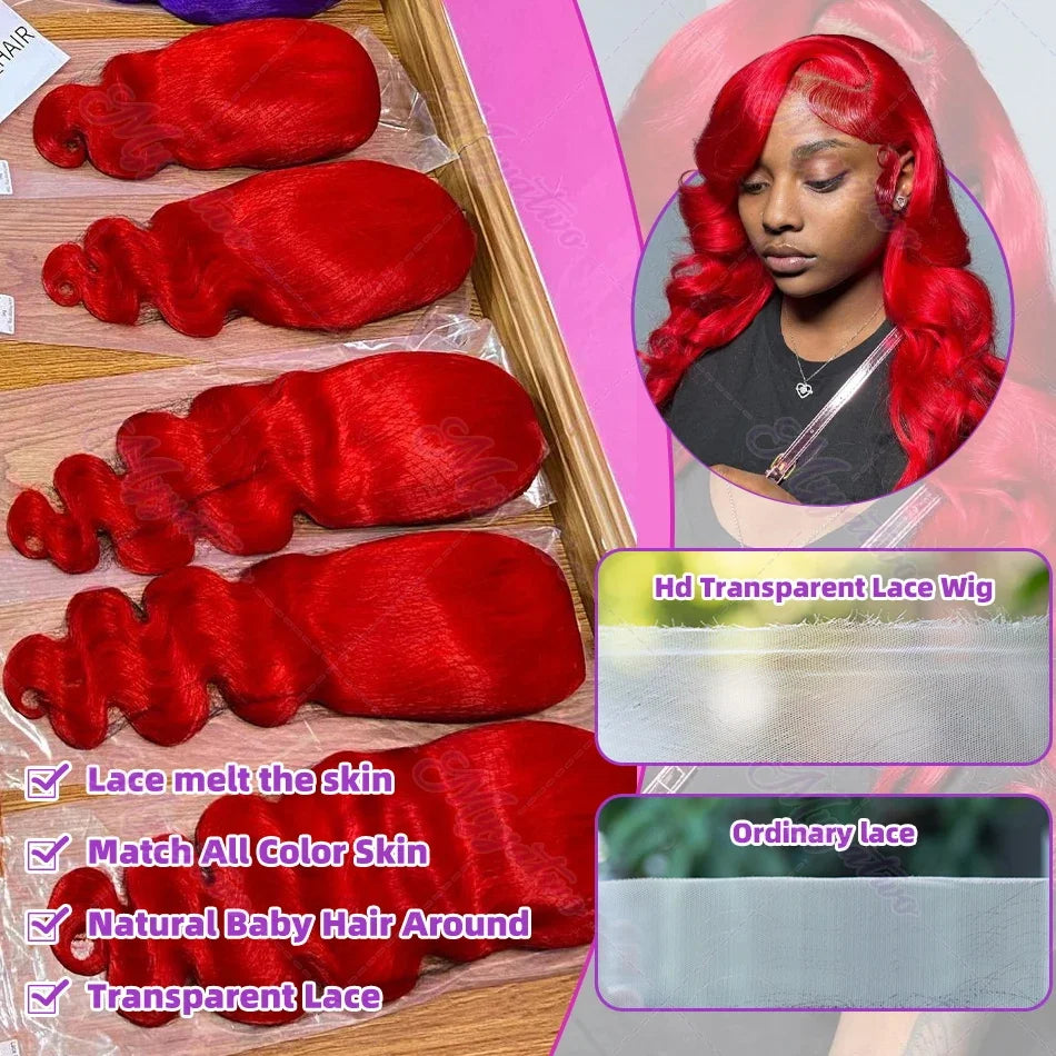 Red Body Wave HD Lace Frontal Human Hair Wig