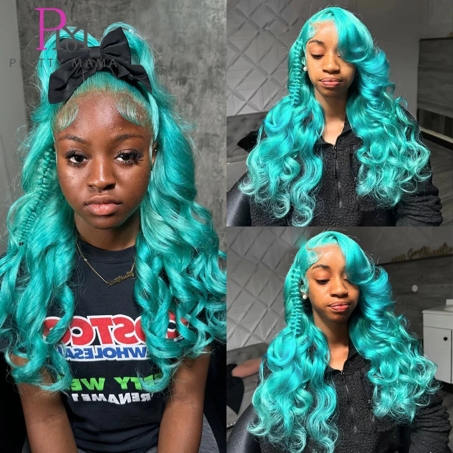 Cyan Blue Lace Body Wave - Human Hair Pre Plucked Lace Front Wig