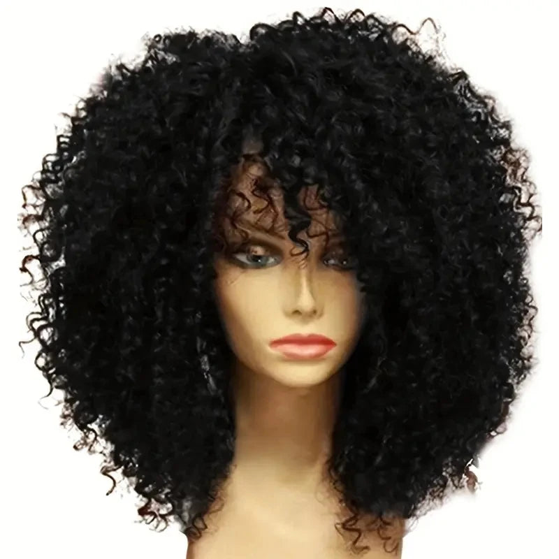 Synthetic 16 Inch Afro Kinky Curly Wigs With Bangs - Various Colors Available
