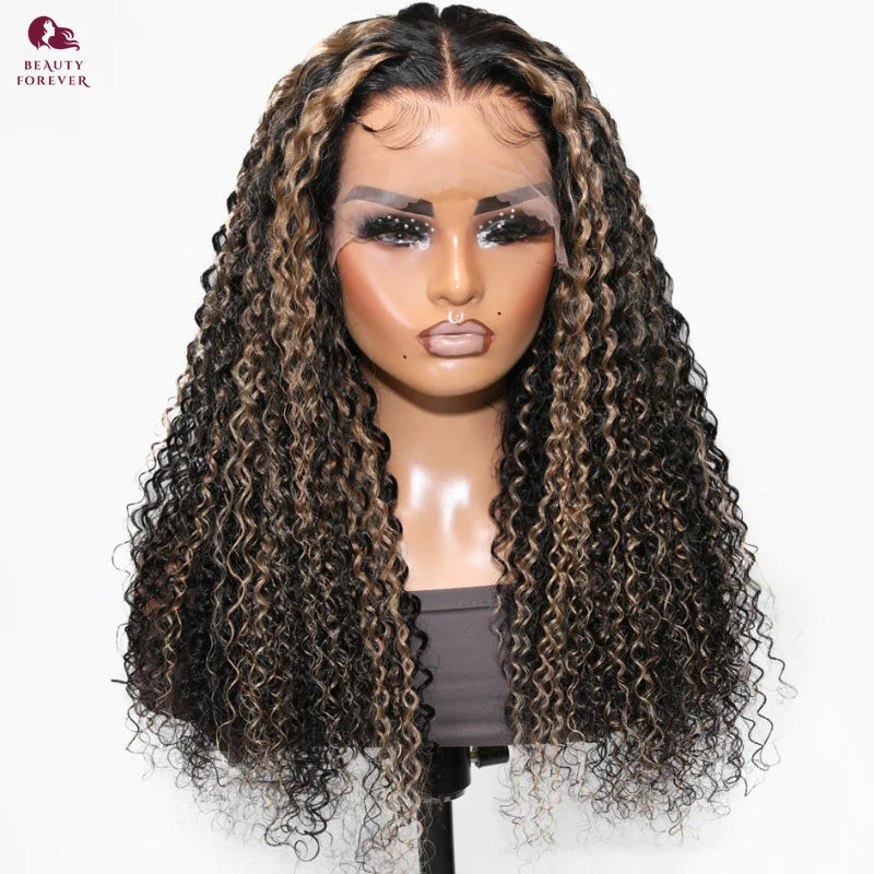 Bye Bye Knots Curly Lace Front Glueless Ready to Wear - Highlights Color Human Hair Wig