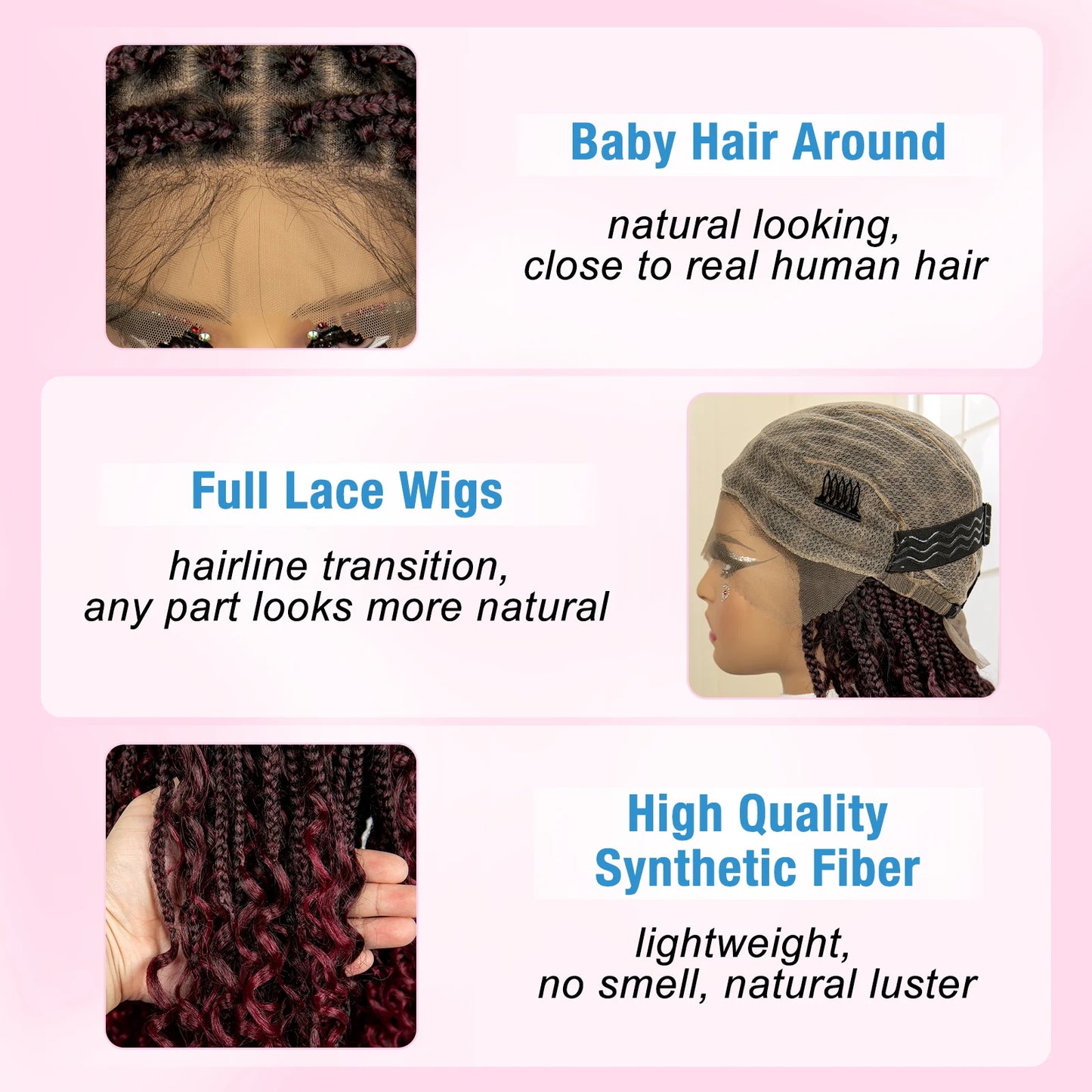 14 Inches Short Box Braided Full Lace Synthetic Boho Wigs  - Various Colors Available