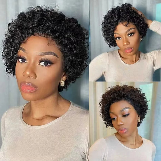 Pixie Cut Short Curly - Pre Plucked Transparent Lace Human Hair Wig