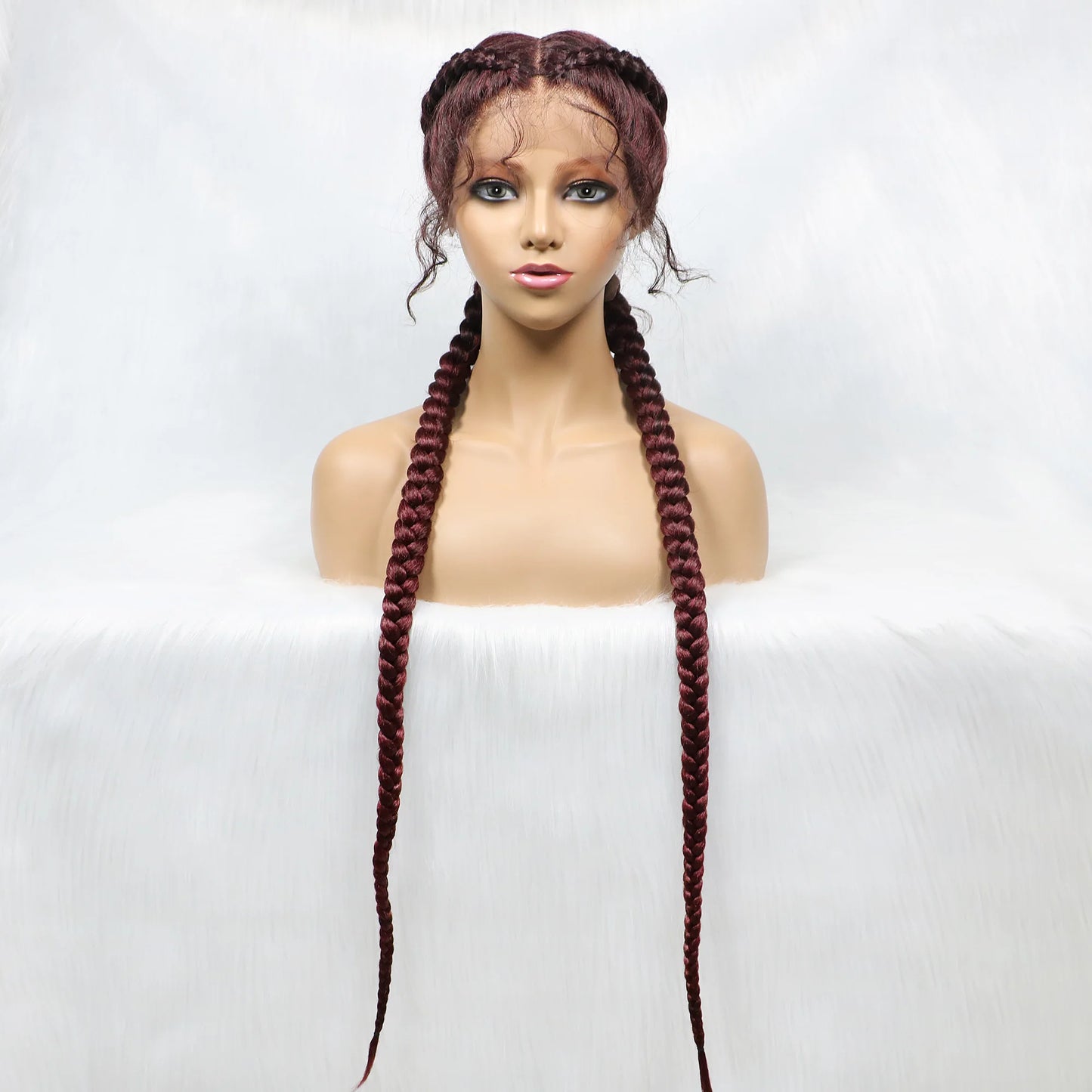 36 Inches Long Lace Front Synthetic Braided Wigs With Baby Hair - Various Colors Available