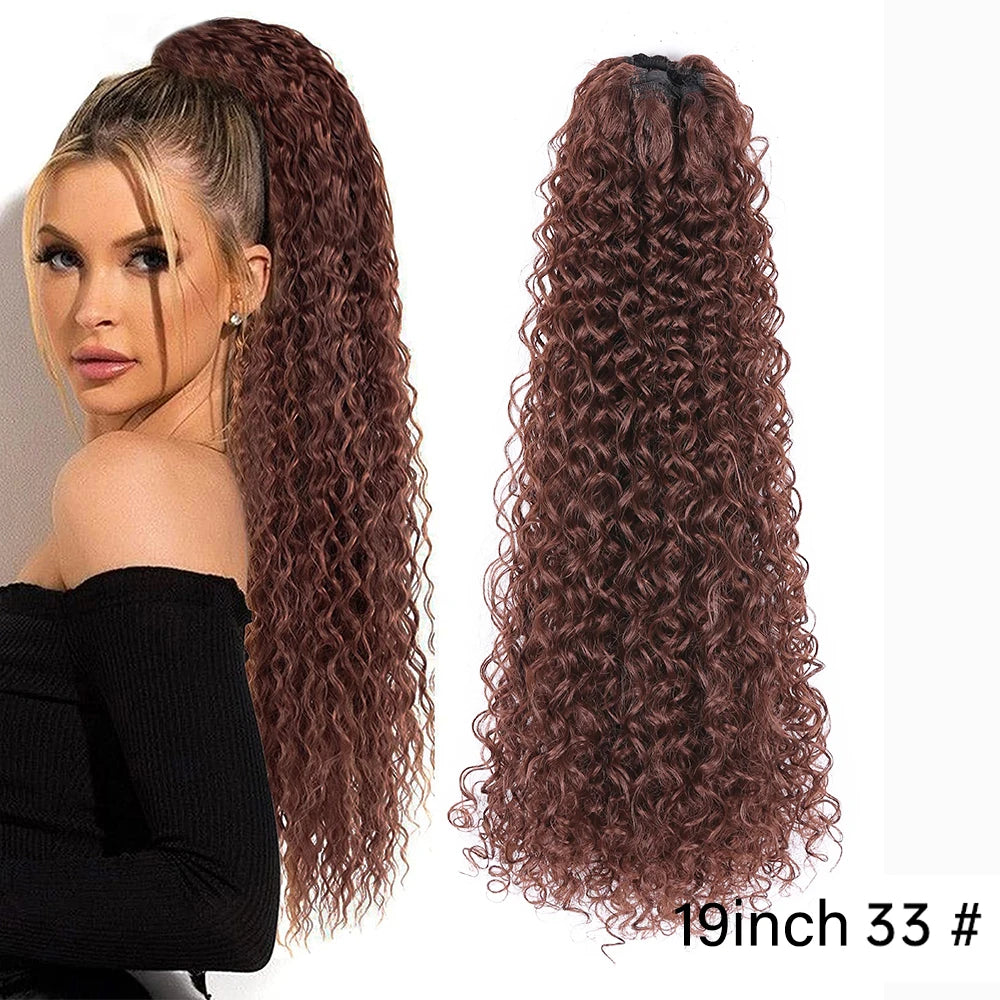 Long Synthetic Deep Wave Wrap Drawstring Ponytails - Various Options Available