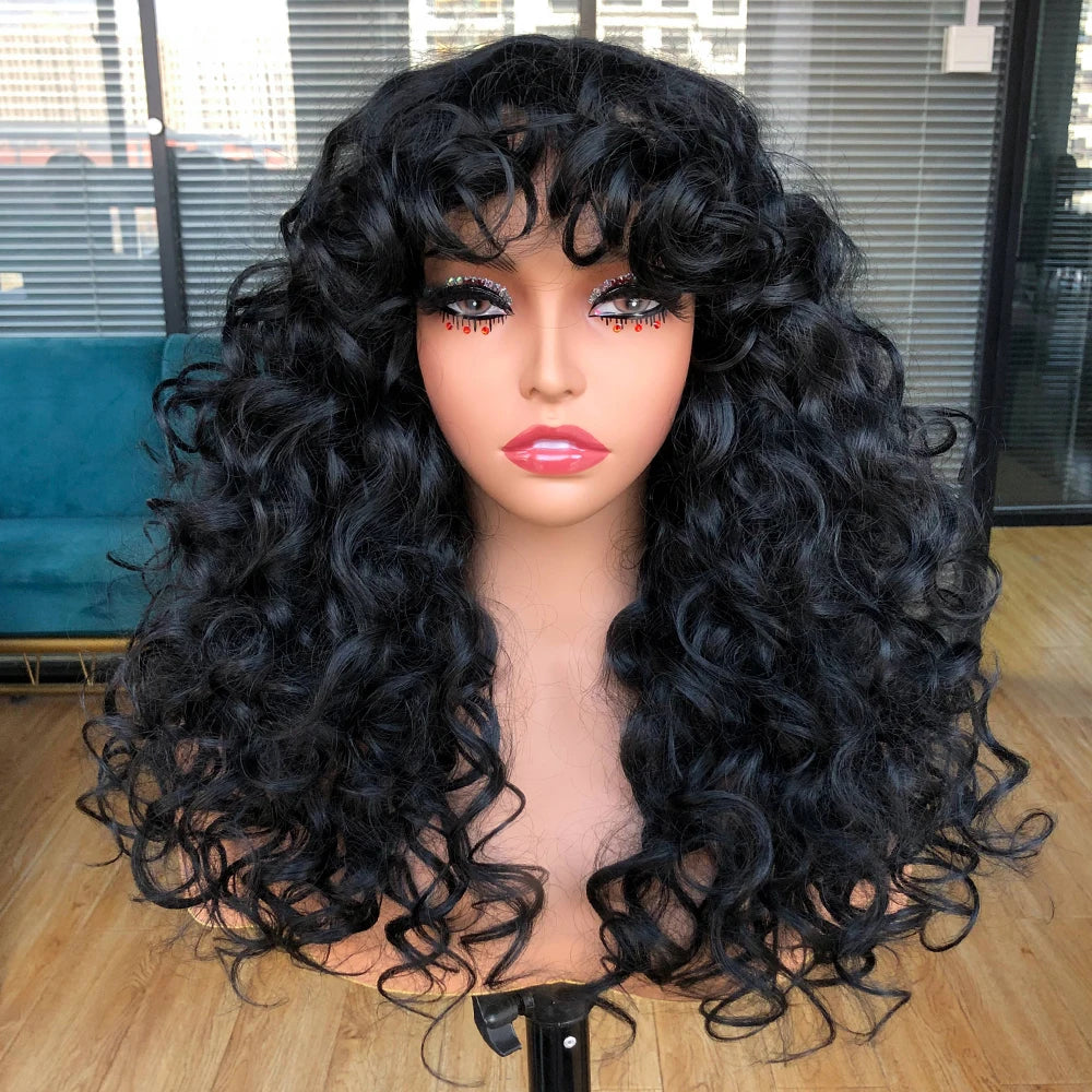 Curly Synthetic Wig with Bangs - Various Color Available