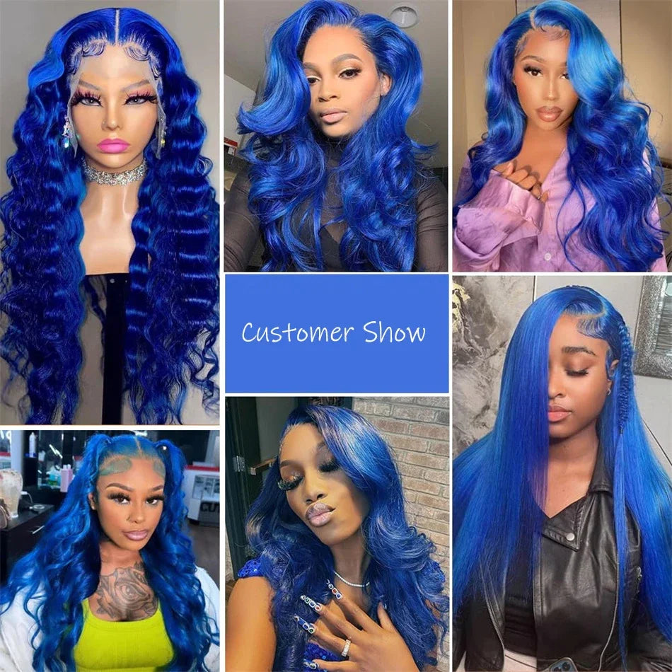 Brazilian Body Wave Dark Blue -  Pre Plucked Transparent Lace Frontal Human Hair Wig