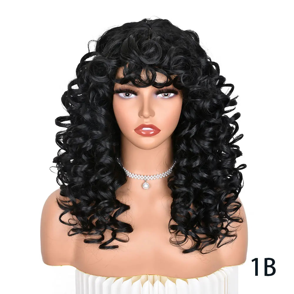 Synthetic Curly Wigs With Bangs - Various Colors Available