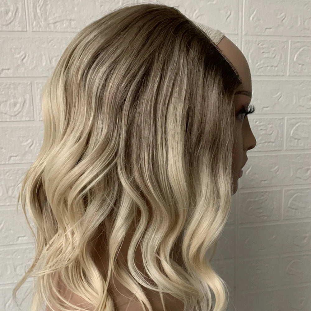Omber Blonde u Part Human Hair Wig U Shape Wigs Human Hair With Clips Breathable Real Hair Wig For White Woman