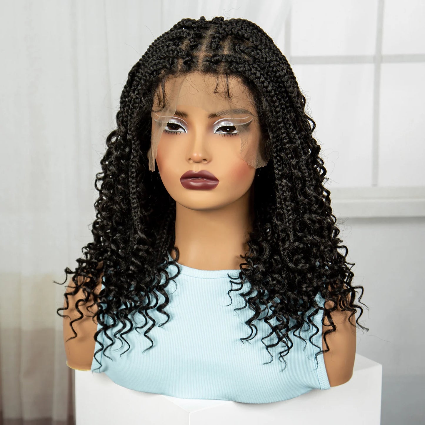 Short Knotless Boho Box Braided Full Lace Wigs - Various Colors Available