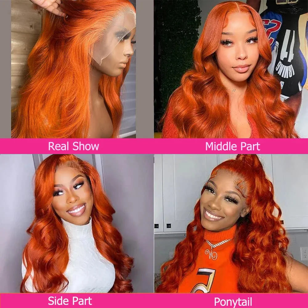 Ginger Orange Brazilian Body Wave - Glueless Lace Front Human Hair Wig