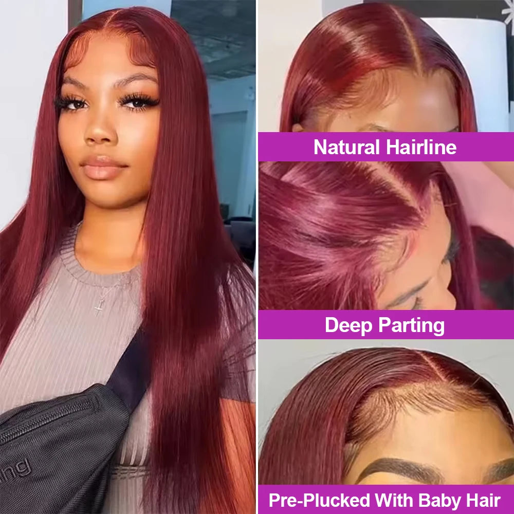 Straight Glueless Burgundy Lace Frontal Ready To Wear - Human Hair